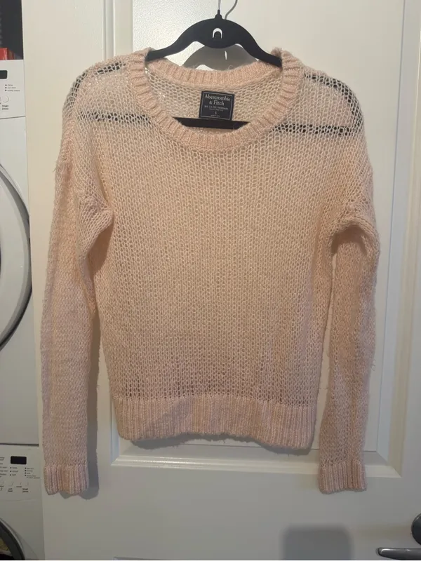Abercrombie & Fitch Pale Pink Open-Knit Crewneck Sweater - Image 2
