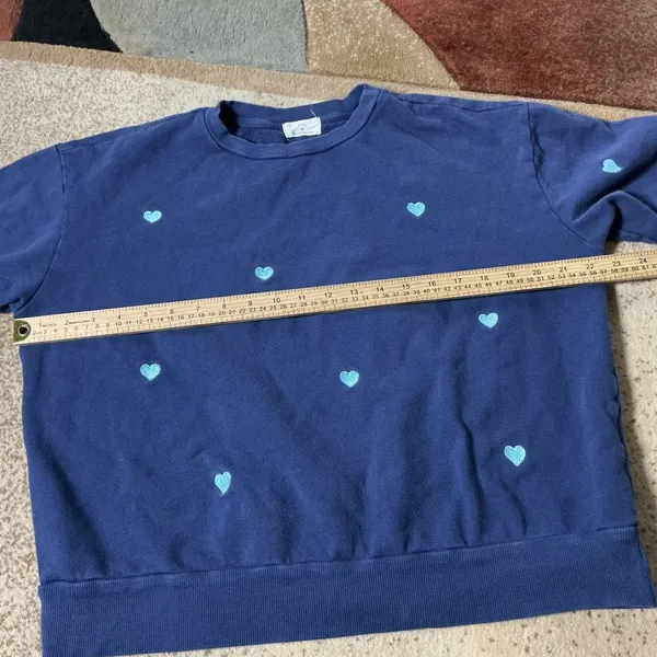 Tla Heart Embroidered Crewneck Sweatshirt Women XS Navy Blue Relaxed Pullover - Image 6