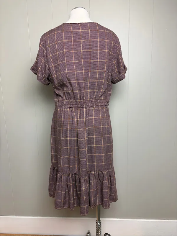 Gal Meets Glam Plaid Button Front Tie Waist Midi Dress US 12 Lined - Image 3