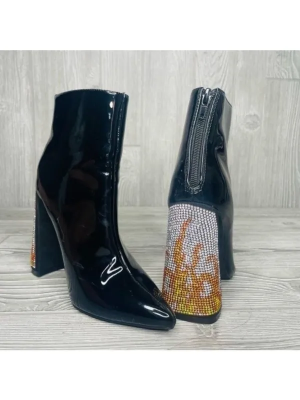Dolls kill lady Godiva fire flame platform heels rhinestone patent leather boots - Image 2
