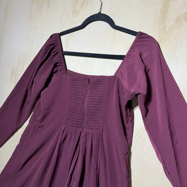 Abercrombie & Fitch Burgundy Babydoll Mini Dress Long‎ Sleeve Size L - Image 7