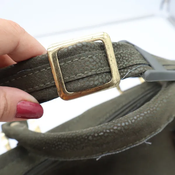 Verdi Satchel Bag Womens OS Olive Green Textured Gold Hardware Strap Good - Image 8