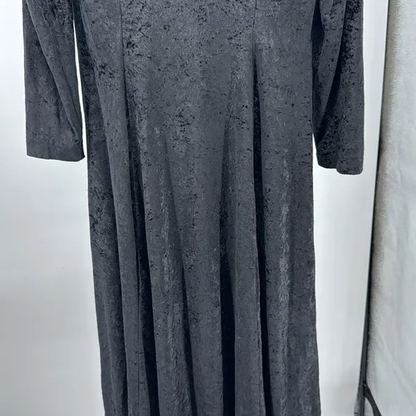 Black vintage crushed velvet Midi Dress long sleeve flowy cross cross back witch - Image 5