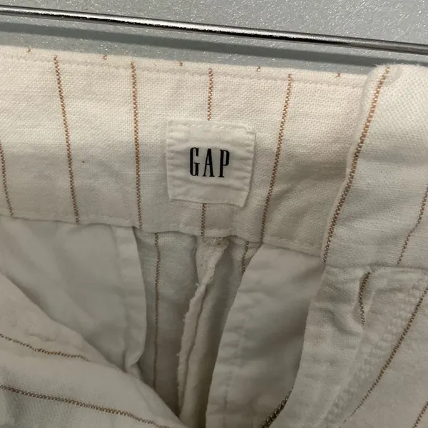 Gap Women Pants Wide-Leg Pinstripe Cream Tan Linen Blend Size 4 - Image 4