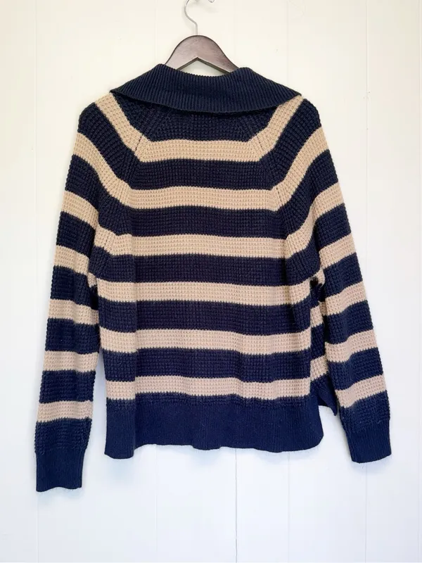 CARLY JEAN Los Angeles Blue Tan Stripe Collar Button Sweater Medium/Large - Image 6