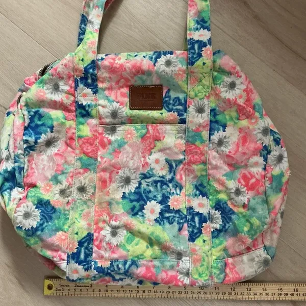 PINK Victoria's Secret Floral‎ Canvas Tote Bag Large Travel - Image 6