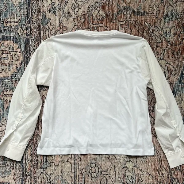 Athleta Mixed Media Long Sleeve White Pullover Sweatshirt Crew Neck Size Medium - Image 7