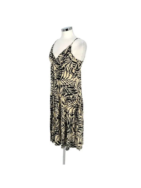 Patrons Of Peace Boho Tropical Leaf Print V-Neck Sundress Ivory Black Size XS - Image 6