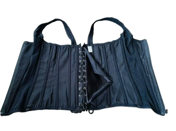 Y2K Black Silky Satin Goth Grunge Punk Dom Lingerie Intimates Structured Corset - Image 3