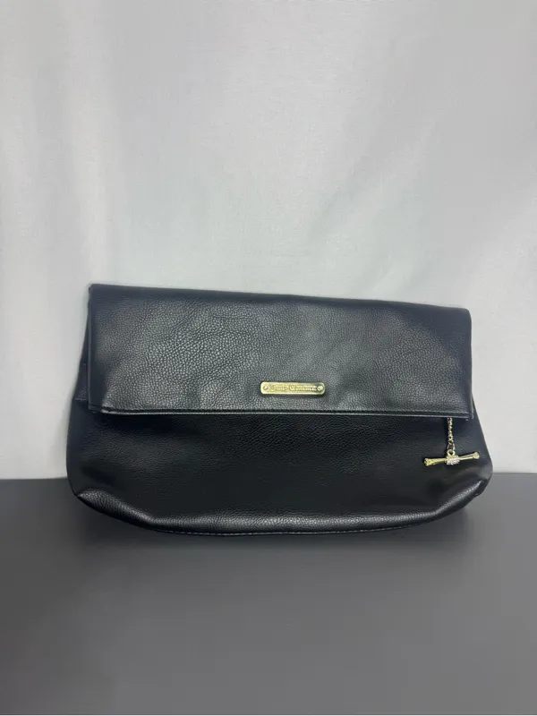 Juicy Couture Black faux leather Fold Top clutch going out Purse Gold Hardware - Image 2