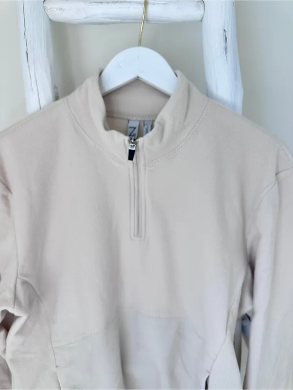 Zella Cream Half-Zip Soft Fleece Pullover w Kangaroo Front Pockets Size Large - Image 6