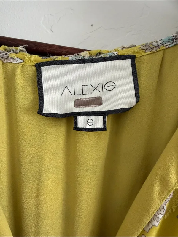 Alexis Auja Floral Print Crepe Midi Dress Lime Green Yellow Ruffle Size Small - Image 5