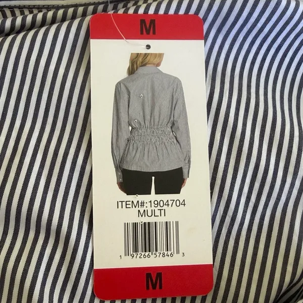 NEW Steve Madden Smock Waist Stripe Button Up 100% Cotton Longsleeve Top, Size M - Image 15