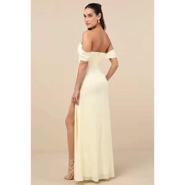 NWT Lulus Magical Magnetism Pale Yellow Off-the-Shoulder Maxi Dress Banquet Sz S - Image 3
