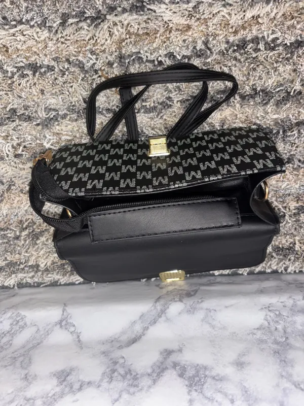 Black Monogram Top Handle Crossbody Bag with Gold Hardware - Image 4
