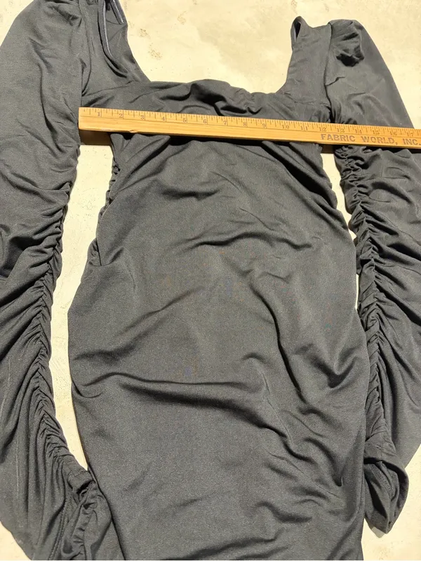Oh Polly Black Ruched Long-Sleeve Dress 8 - Image 3