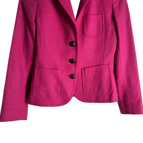J.Crew Wool Black Jacket Blazer Robert Noble Scottish Cloth Hot Pink Sz 0 - Image 3