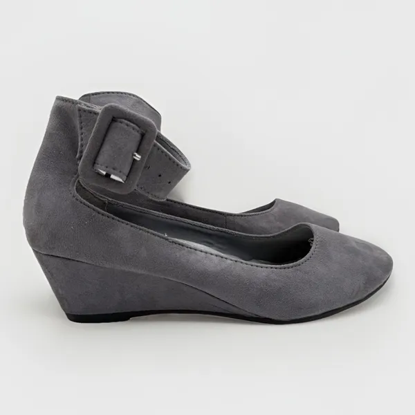 DexFlex Comfort‎ J. Renee Gray Faux Suede Wedge Strap Heels Women's 6.5 EU 38 - Image 2