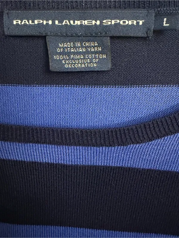 Ralph Lauren Women's Blue and Navy Striped Crewneck Sweater - Image 4