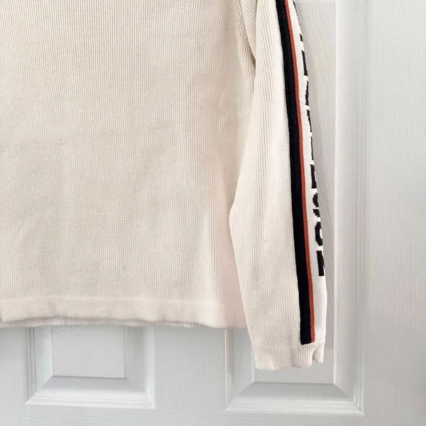 Harley Davidson Women Ivory Spellout Sleeve Ribbed Heavy Knit Sweater XL Y2K - Image 4