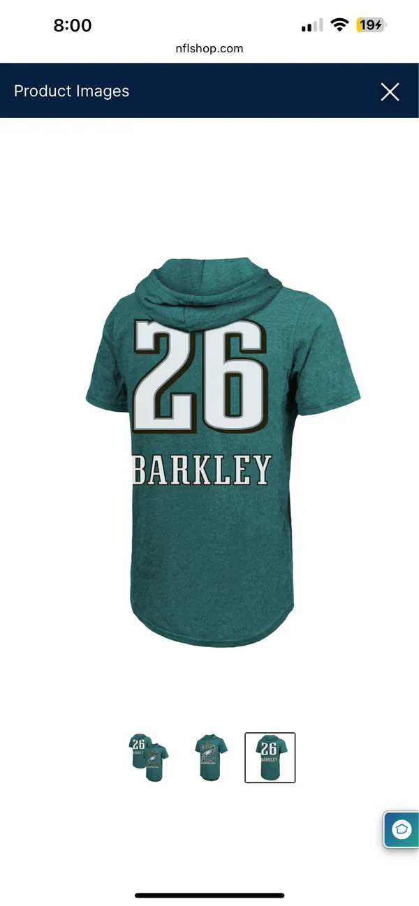 National Football League Team Apparel Men’s Philadelphia Eagles Saquon Barkley Majestic Trends Midnight Green Super Bowl LIX champions short sleeve pullover hoodie. - Image 3