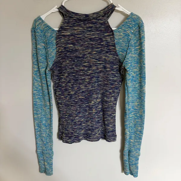 We The Free People Cold Shoulder Ribbed Knit‎ Space Dye Top Blue Purple Small - Image 9