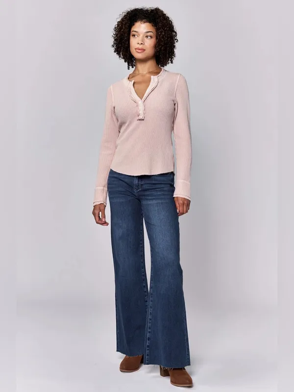 Dear John Sepia Rose Waffle Henley Long Sleeve Top Size Small - Image 7