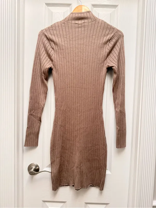 Abercrombie‎ & Fitch Long Sleeve Mock Neck Mini Dress Brown size Medium - Image 2