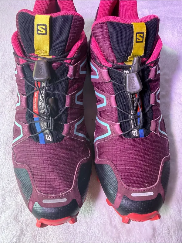 Salomon Women's Trail Running Shoe - Burgundy with Pink and Aqua Accents - Image 13