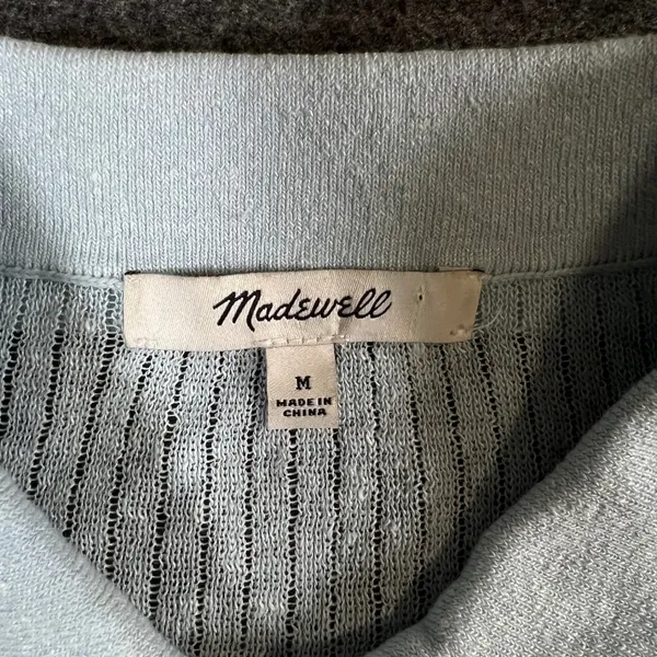 Madewell Womens Light Blue Linen Blend Ribbed Short Sleeve Polo Sweater Size M - Image 3