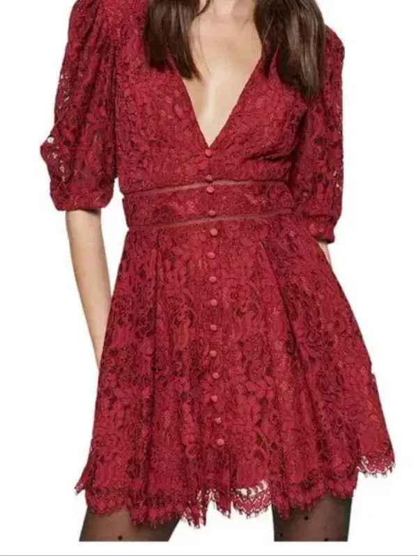 Bardot Red Lace Mini Dress - Image 3
