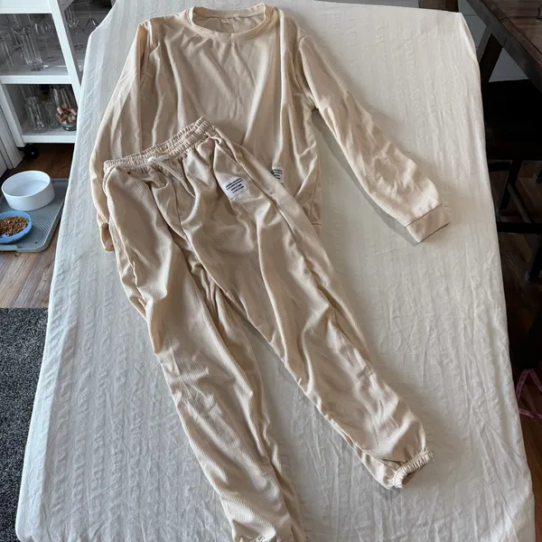 Women's Oversized Lightweight Two Piece Waffle Jogger Set Cream Size 3XL #260722 - Image 9