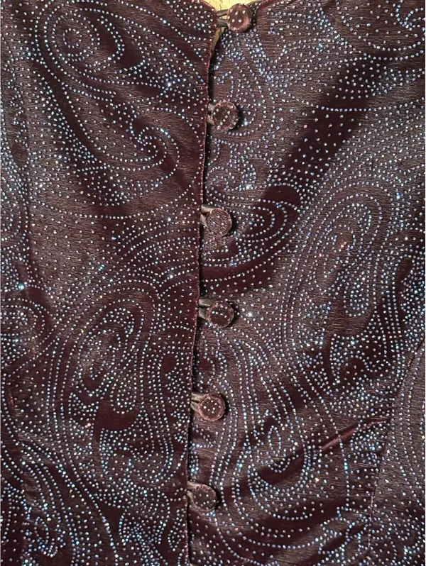 Vintage Warren Petites Black Velvet Evening Top Sparkly Paisley Pattern Small - Image 8