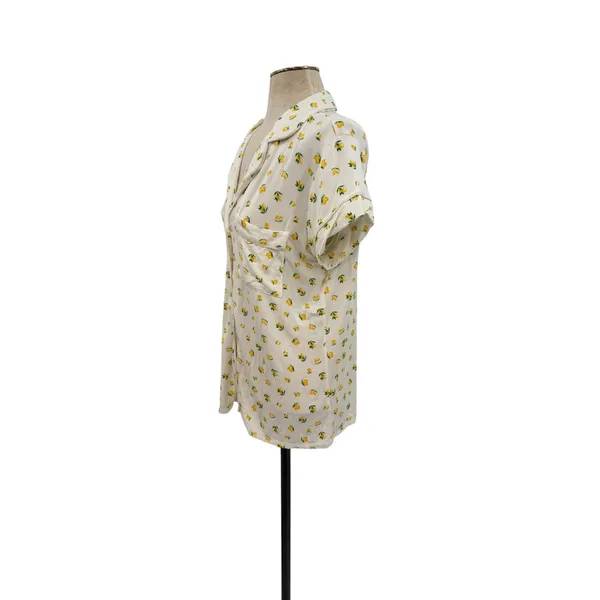 Eberjey Dianna Lemon‎ Print Short Sleeve Pajama Shirt White Yellow Medium - Image 6