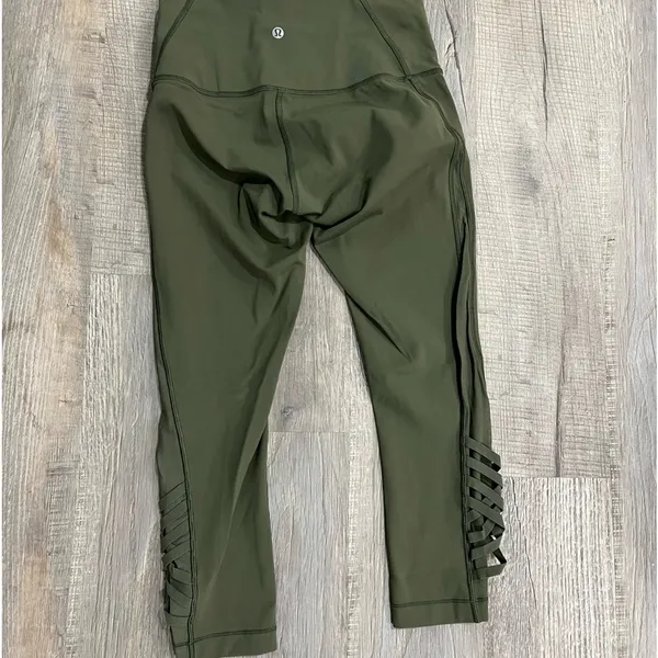 size 6 Olive Green Leggings with Mesh - Image 2
