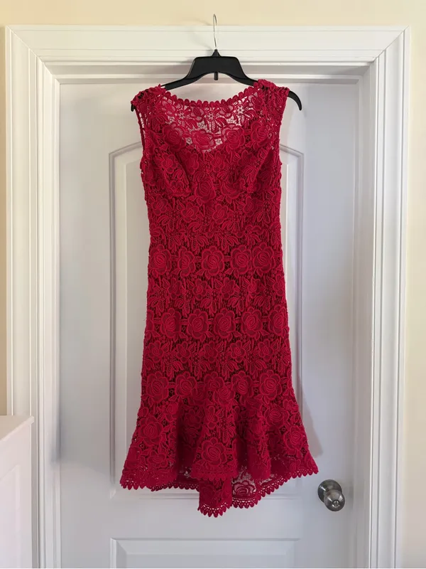 Tracy Reese Red Floral Lace High-Low Dress - Image 4