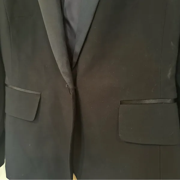 Banana Republic Stretch Career‎ Blazer Women's 6 Navy Satin Trim Holiday Lined - Image 5