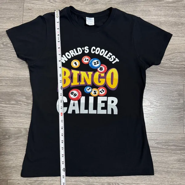 100% Cotton World's Coolest Bingo Caller Black‎ Graphic T-Shirt Womens Medium - Image 6