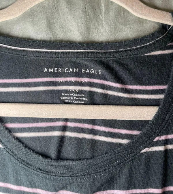 American Eagle Outfitters Green Striped Soft & Sexy Shirt - Image 2