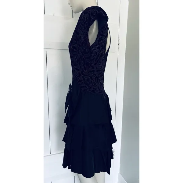 Vintage Filigree Ltd. Elegant‎ Black Sparkle Party Cocktail Dress Satin Bow Sz 8 - Image 4