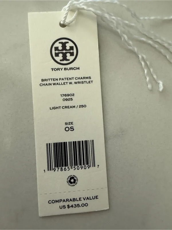 Tory Burch crinkle Cream patent leather Logo Crossbody/wristlet strap Preloved - Image 15