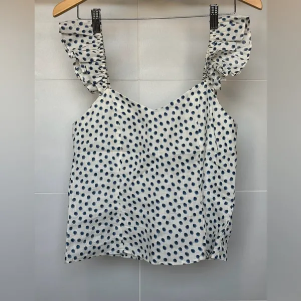H&M Polka Dot Ruffle Strap Top Small NWT White Blue Sweetheart‎ Blouse - Image 2