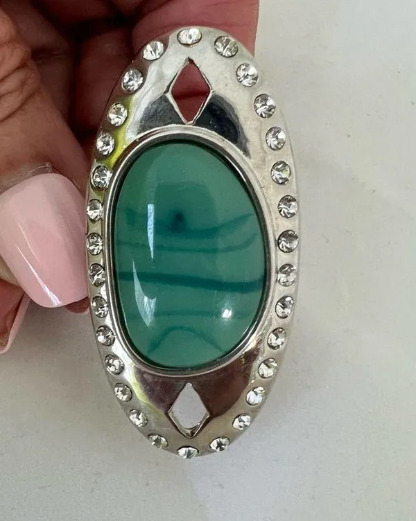 Ladies Cocktail Costume Jewelry Ring Silver Tone Band Faux Turquoise Adustable - Image 6