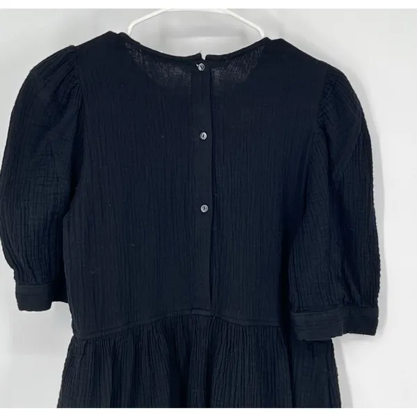 &merci Babydoll Dress Women Large Black Textured Gauze Puff Sleeve Crinkled Chic - Image 10