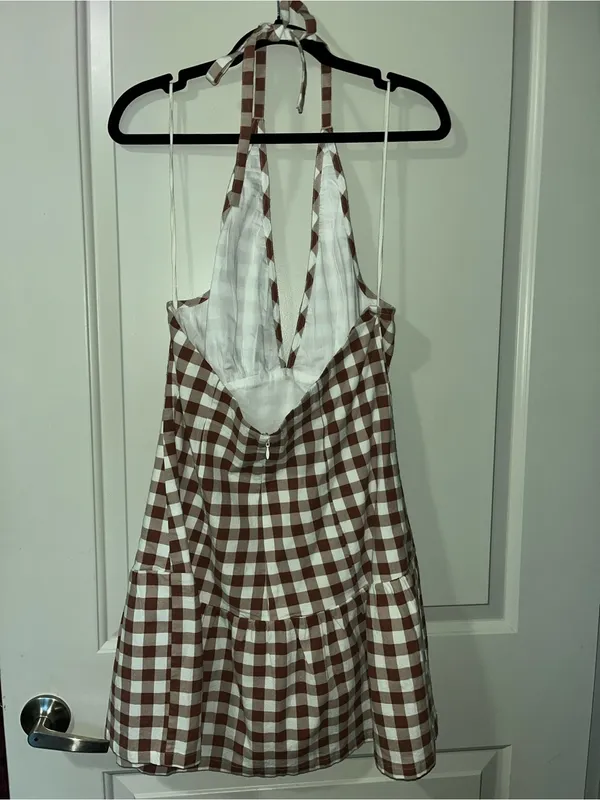 Free People Cecil Checker Print Halter Neck Mini Dress - Image 6