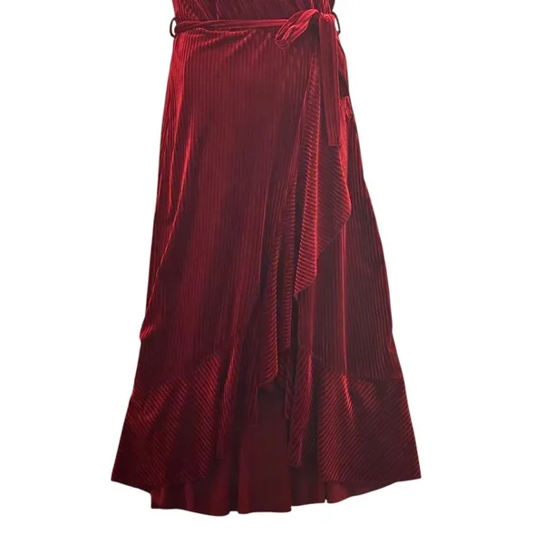 Velvet Wrap‎ Dress Red Large - Image 5