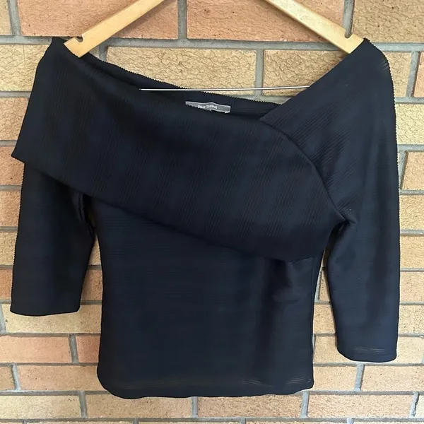 NWT Anthropologie X Blue Tassel Navy Shuler Off Shoulder Top Textured Size Small - Image 3
