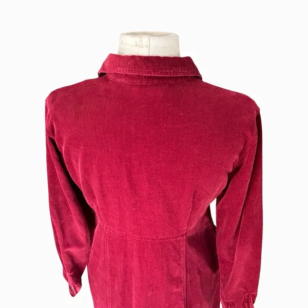 Vintage 90s Eddie Bauer Corduroy Maxi Shirt Dress Women’s 8 Petite Red Cottage - Image 10