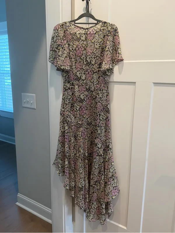 Astr Asymmetrical Floral Midi Dress in Pink and Black - Image 3