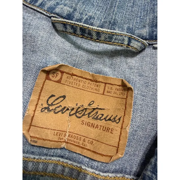 Vintage‎ Levi Strauss Signature Denim Jacket Light Wash Trucker Button Up Large - Image 5